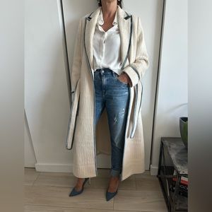 TORY BURCH VELVET TRIM WOOL WRAP COAT